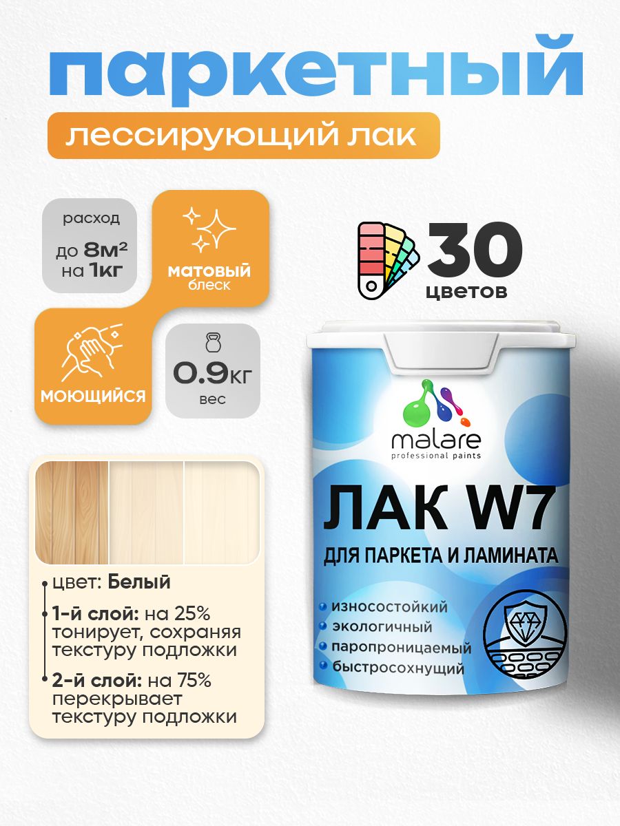 Акриловый водный колерованный лак для паркета и ламината Malare W7