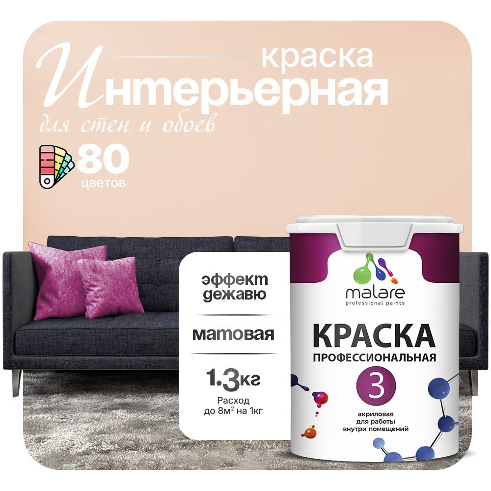 Акриловая краска для стен и обоев Malare ЕВРО 3