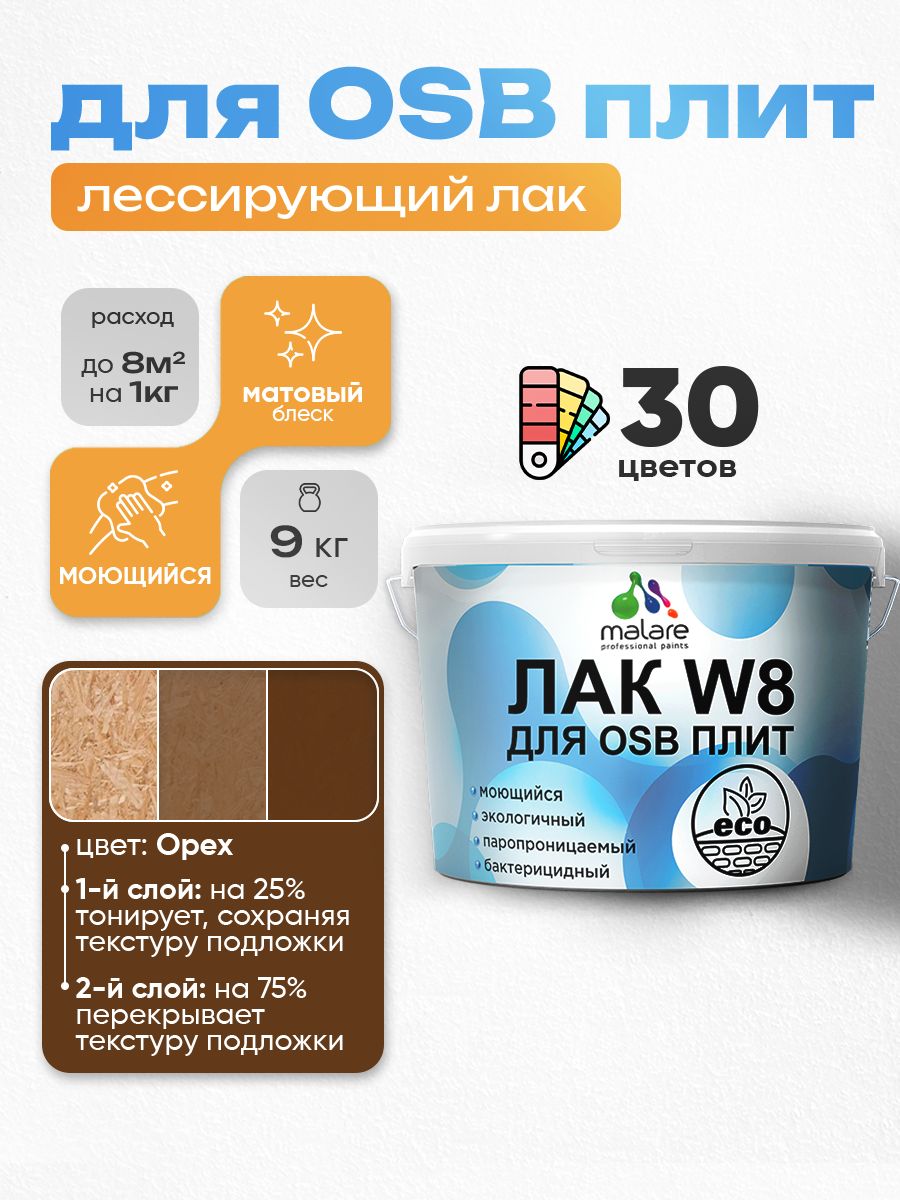 Акриловый водный колерованный лак для ОСБ плит Malare W8