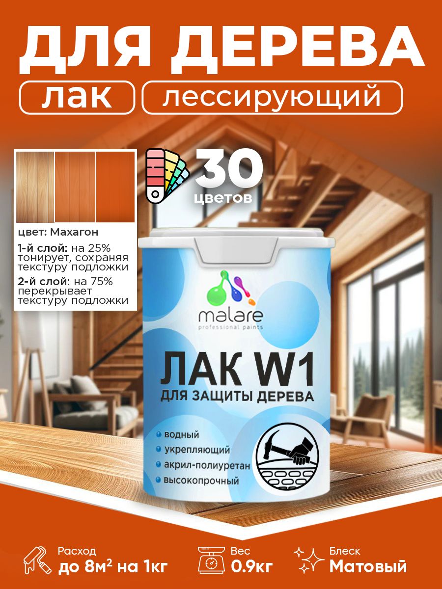Акриловый водный колерованный лак для деревянных поверхностей Malare W1