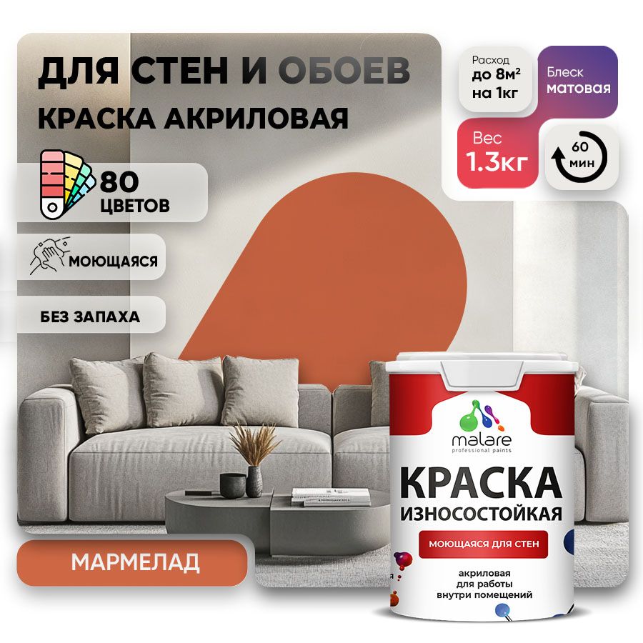 Акриловая износостойкая краска для стен и обоев Malare RESISTANT