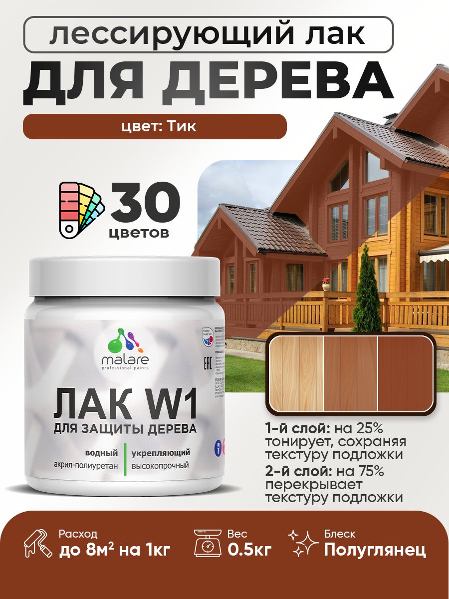 Акриловый водный колерованный лак для деревянных поверхностей Malare W1