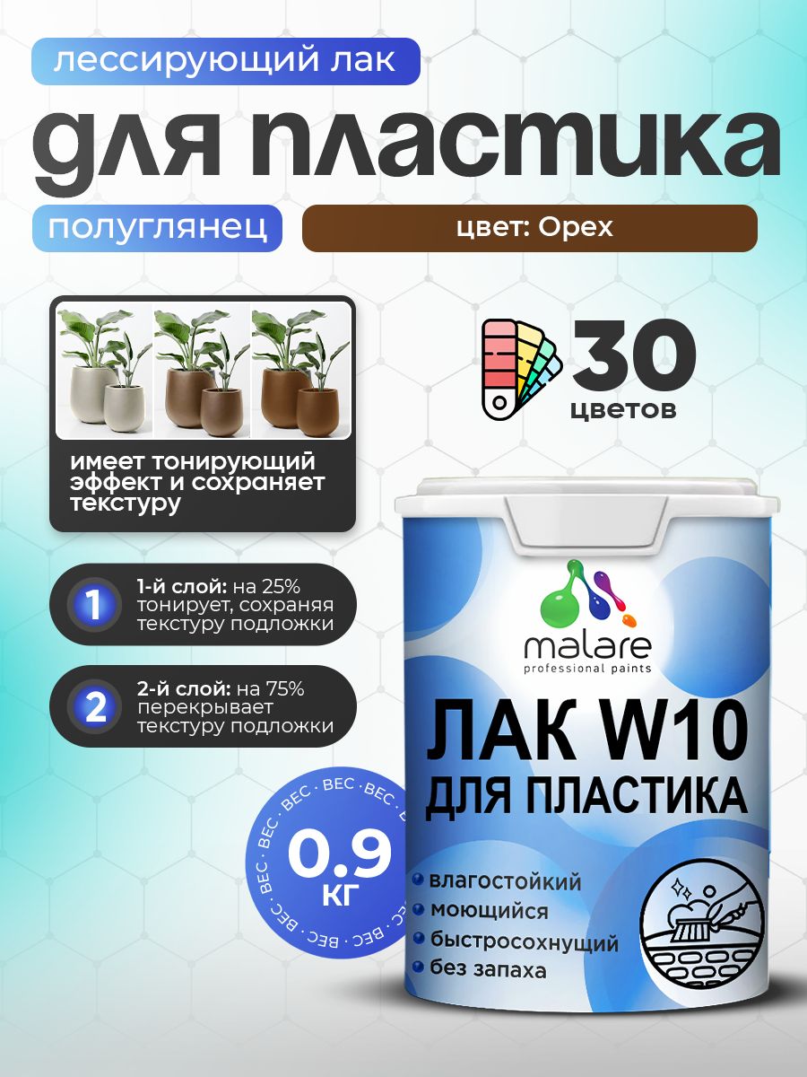 Акриловый водный колерованный лак для пластиковых поверхностей Malare W10