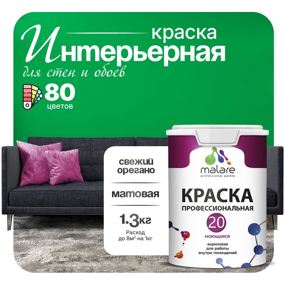 Акриловая краска для стен и обоев Malare ЕВРО 20