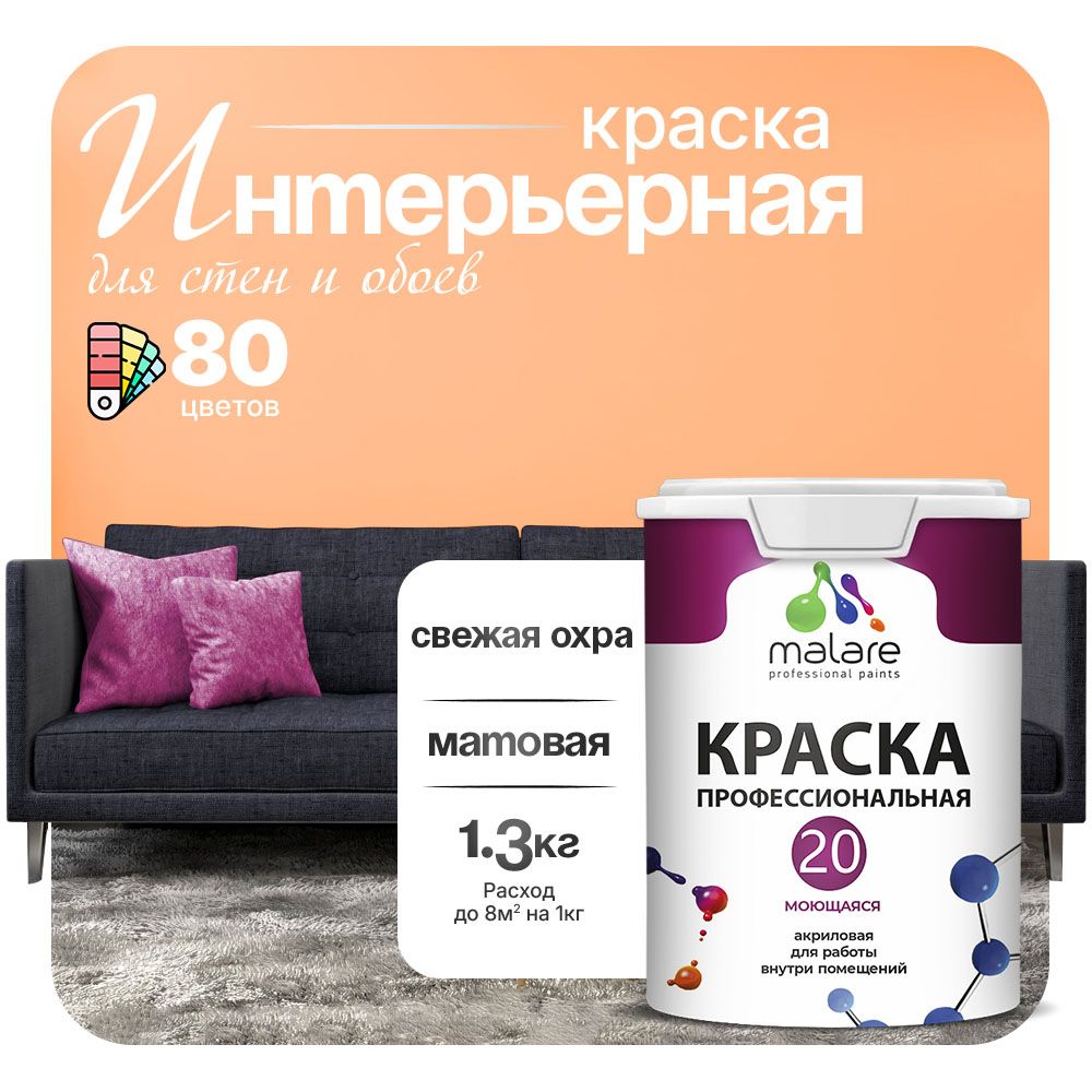 Акриловая краска для стен и обоев Malare ЕВРО 20