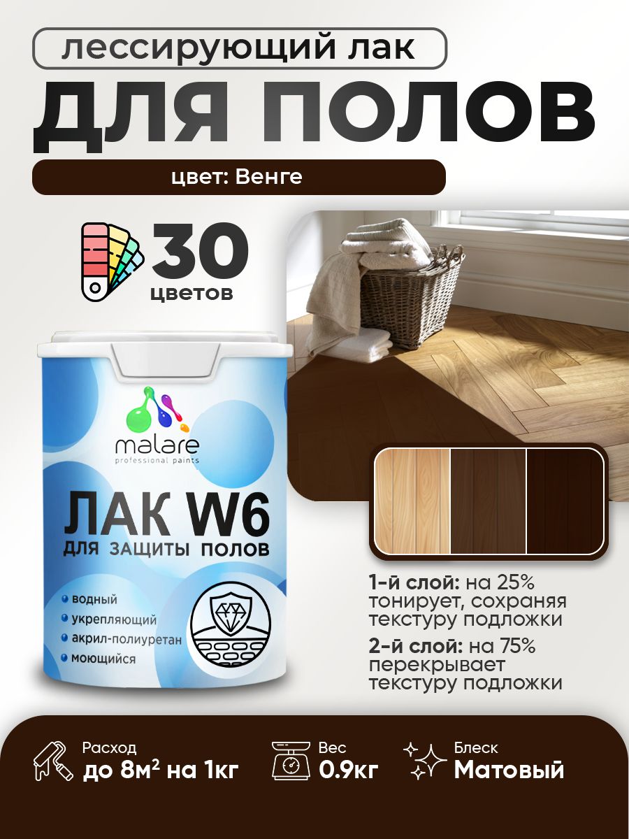 Акриловый водный колерованный лак для пола Malare W6