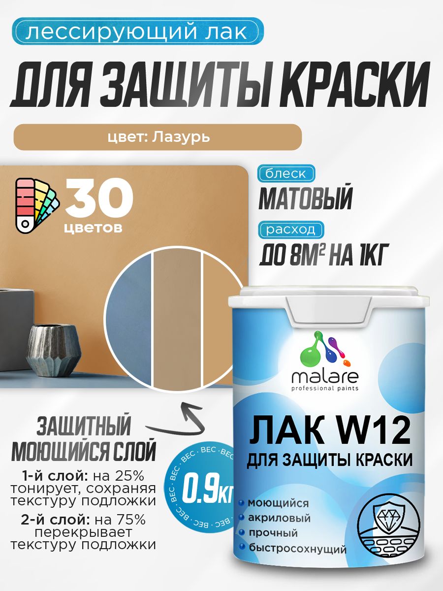 Акриловый водный колерованный лак для защиты краски Malare W12
