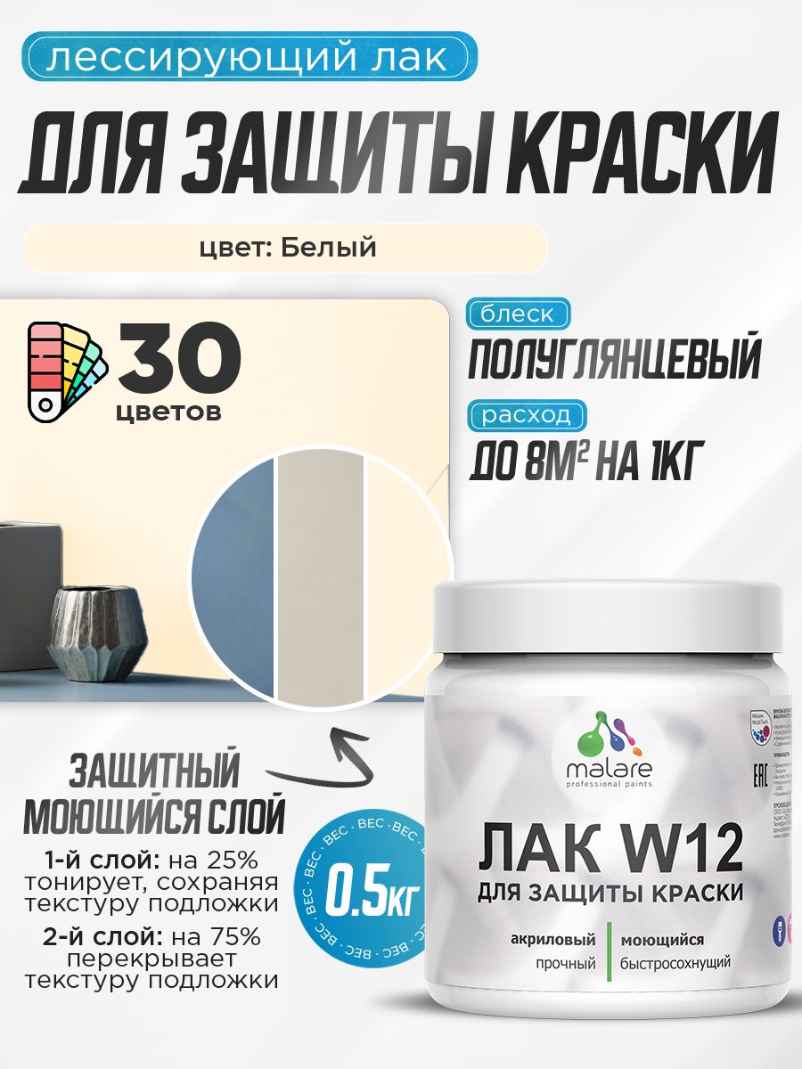 Акриловый водный колерованный лак для защиты краски Malare W12