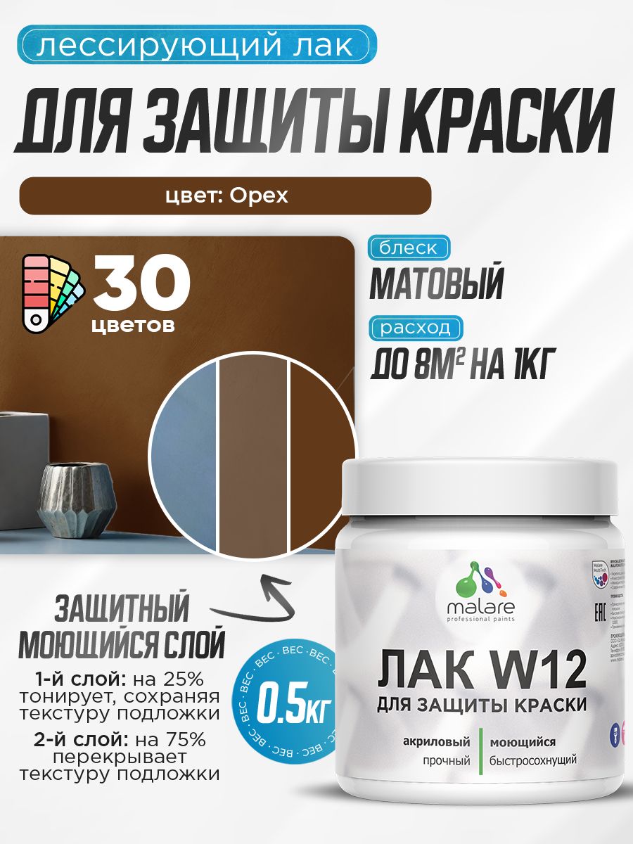 Акриловый водный колерованный лак для защиты краски Malare W12