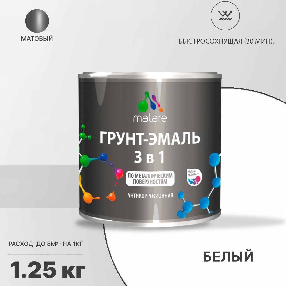 Акрилсополимерная грунт-эмаль 3 в 1 для металлических поверхностей Malare FASTCORR