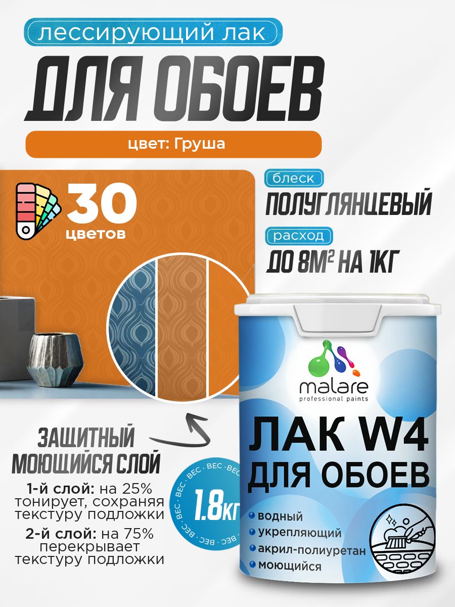 Акриловый водный колерованный лак для обоев Malare W4