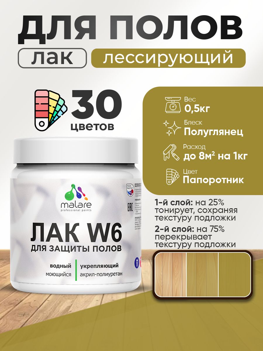 Акриловый водный колерованный лак для пола Malare W6