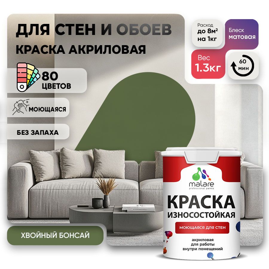 Акриловая износостойкая краска для стен и обоев Malare RESISTANT