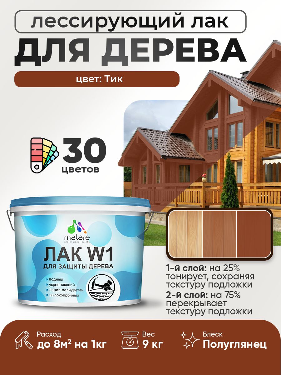 Акриловый водный колерованный лак для деревянных поверхностей Malare W1