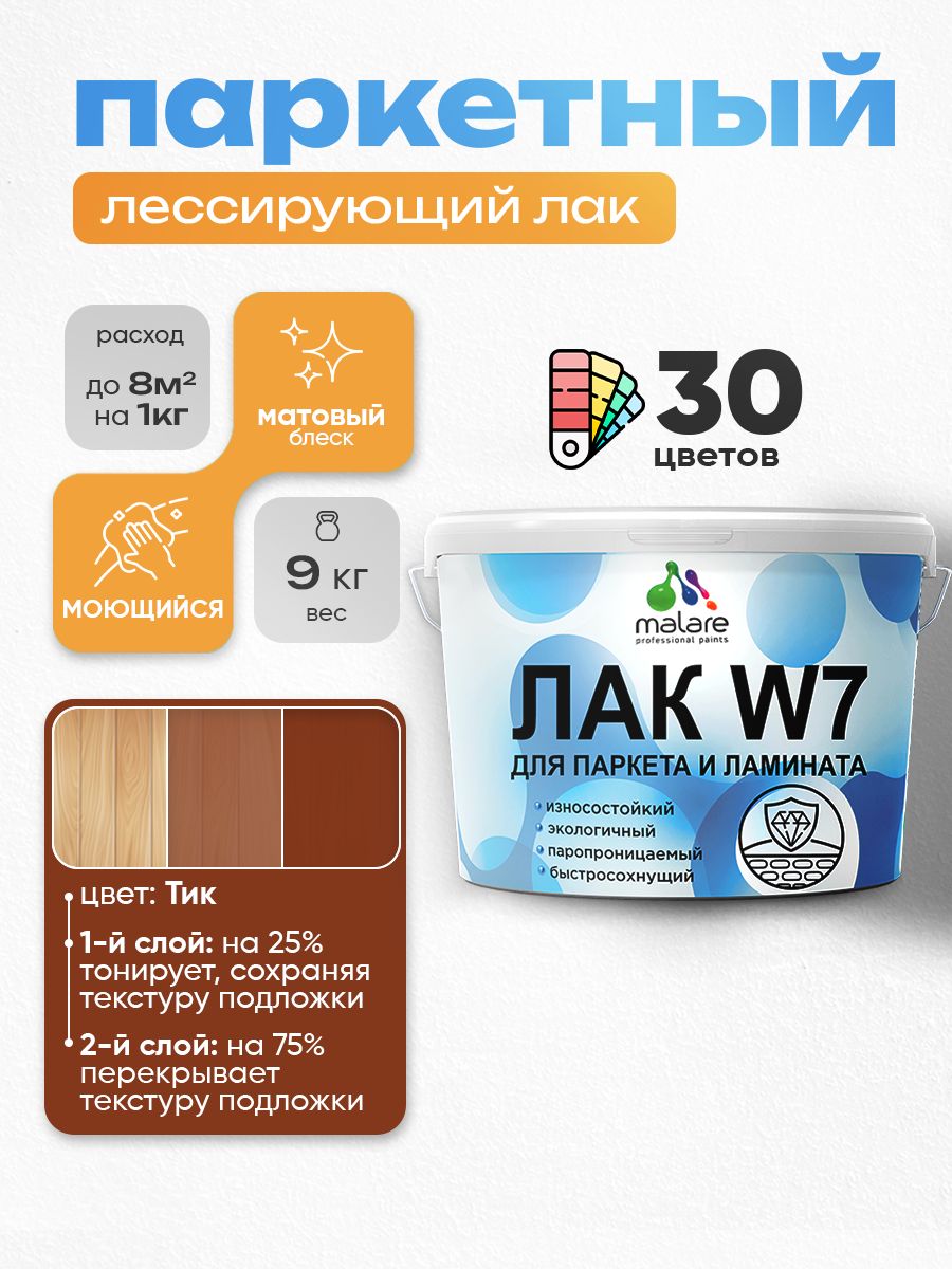 Акриловый водный колерованный лак для паркета и ламината Malare W7