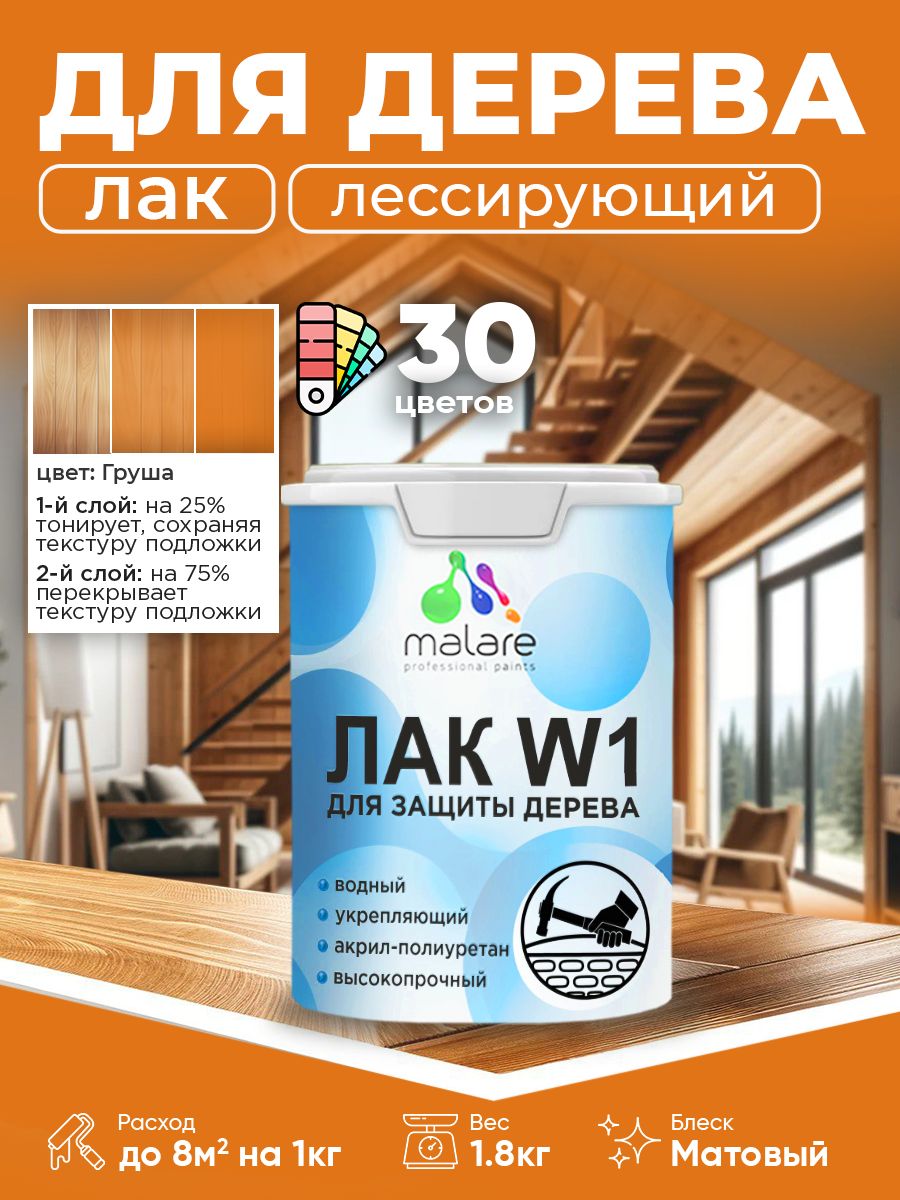 Акриловый водный колерованный лак для деревянных поверхностей Malare W1