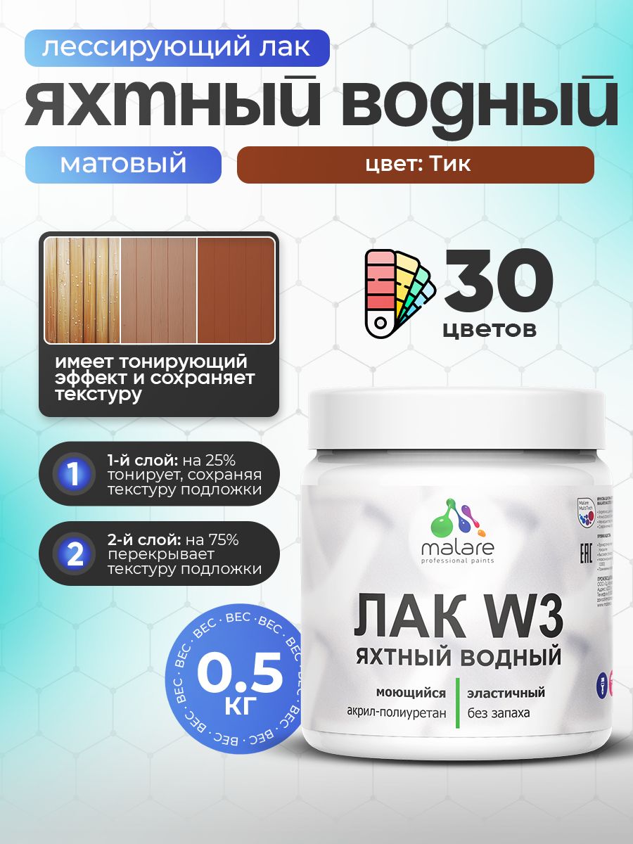 Акриловый водный колерованный яхтный лак Malare W3