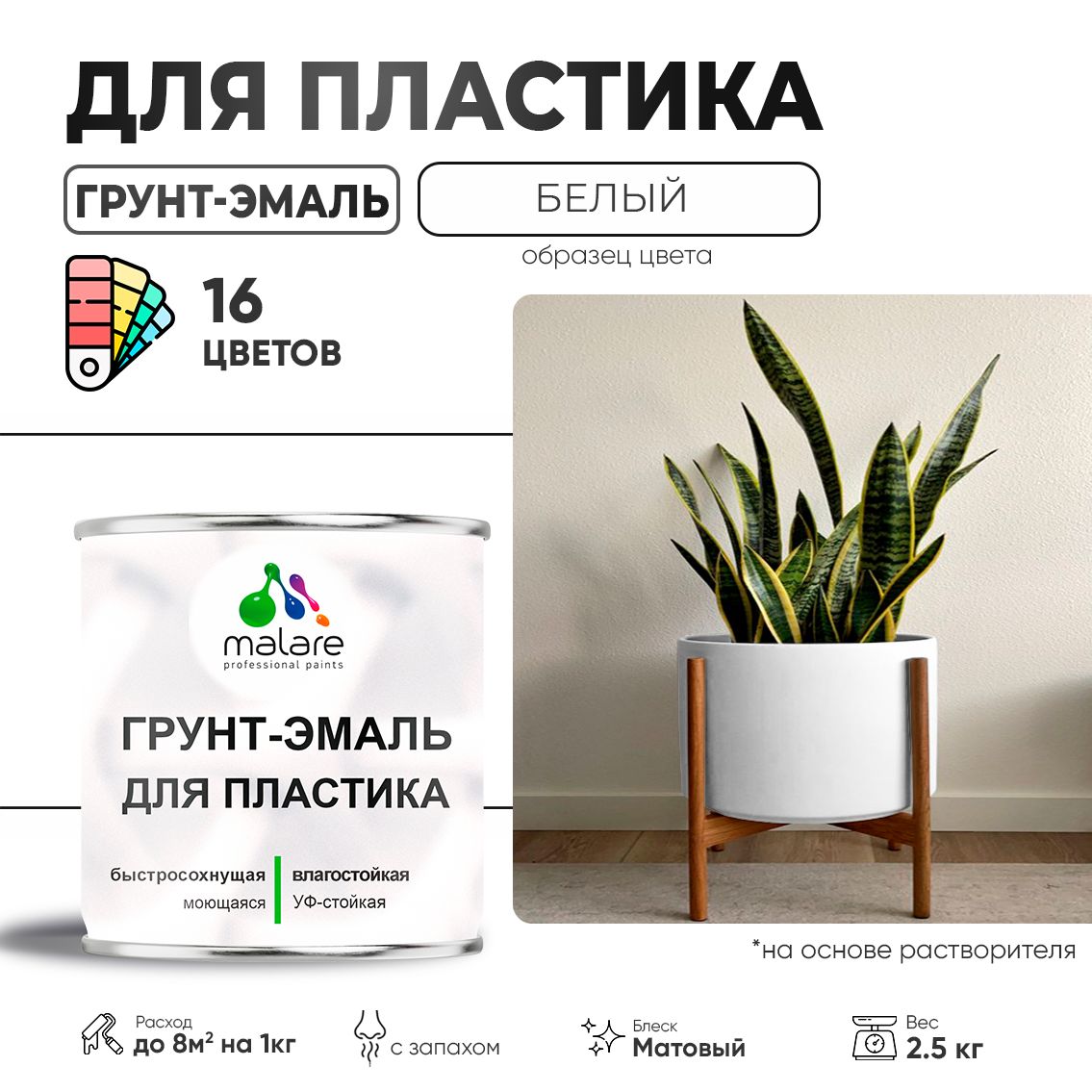 Акрилсополимерная грунт-эмаль 3 в 1 для пластиковых поверхностей Malare