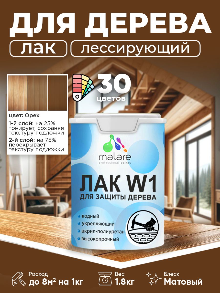 Акриловый водный колерованный лак для деревянных поверхностей Malare W1