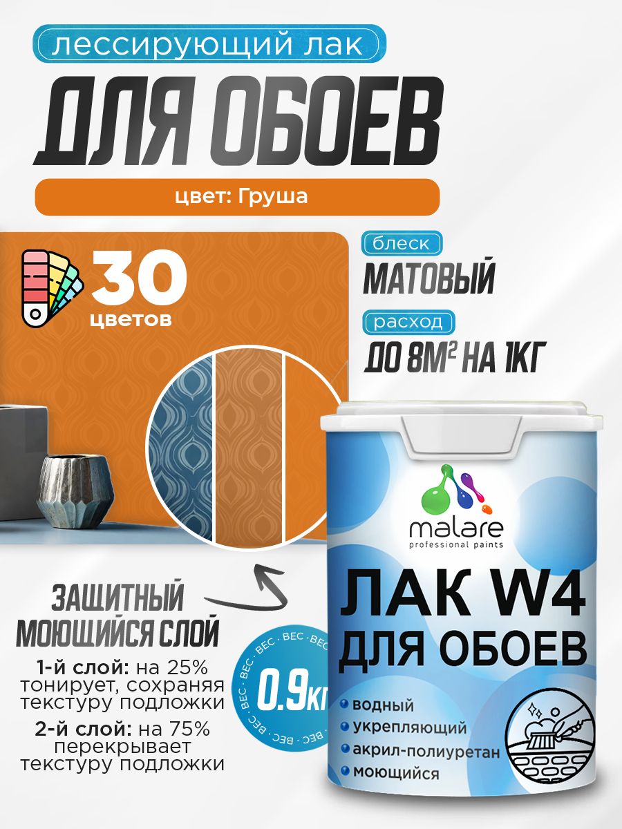 Акриловый водный колерованный лак для обоев Malare W4