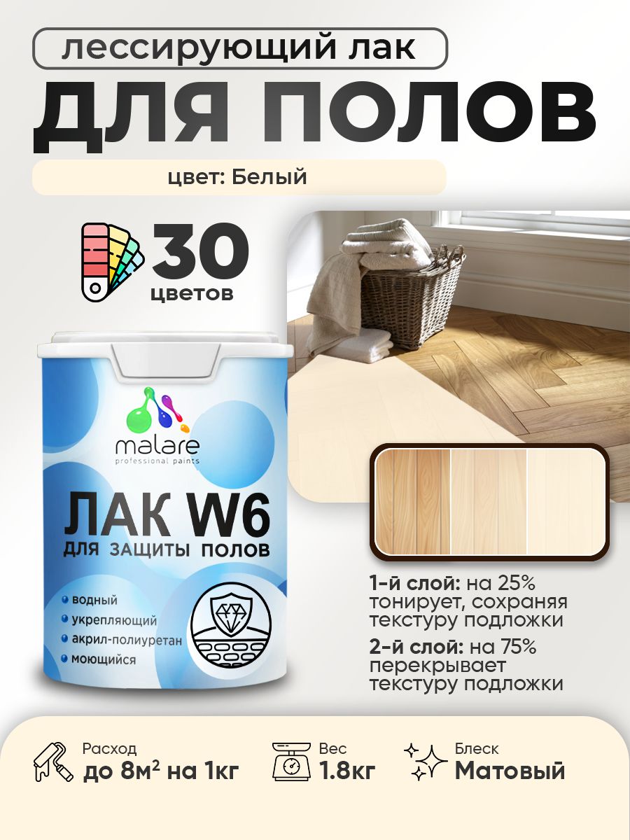 Акриловый водный колерованный лак для пола Malare W6