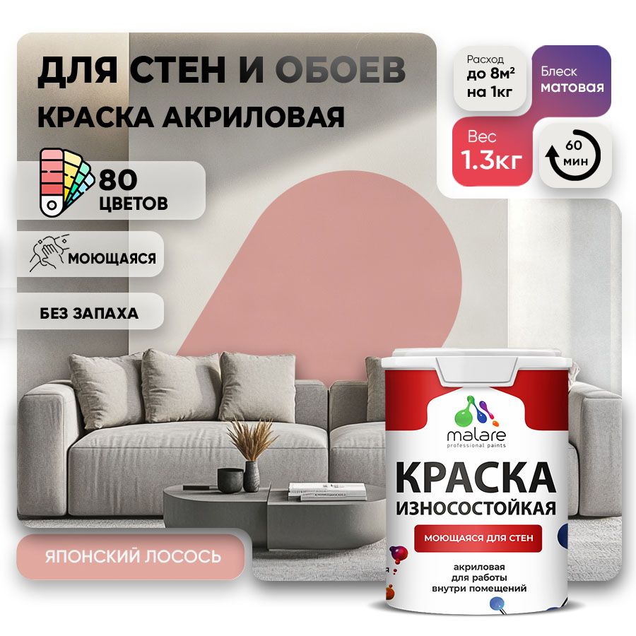 Акриловая износостойкая краска для стен и обоев Malare RESISTANT