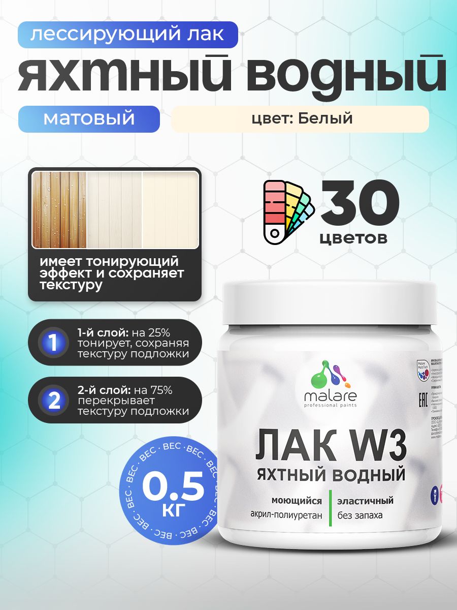 Акриловый водный колерованный яхтный лак Malare W3