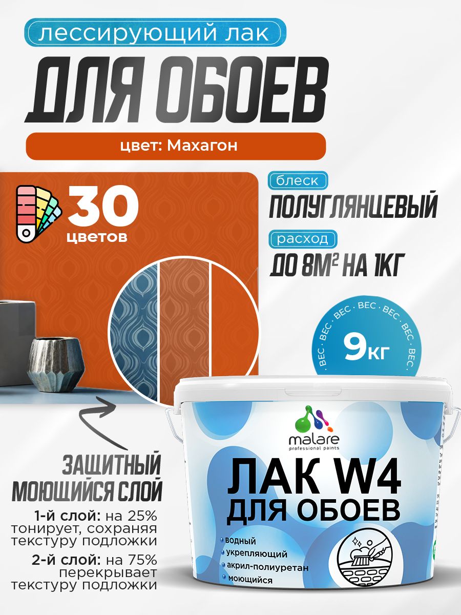 Акриловый водный колерованный лак для обоев Malare W4