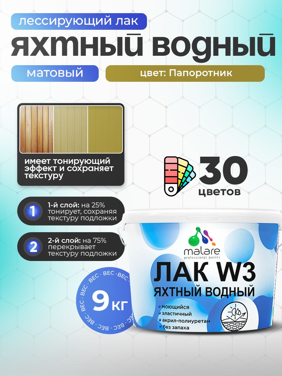 Акриловый водный колерованный яхтный лак Malare W3