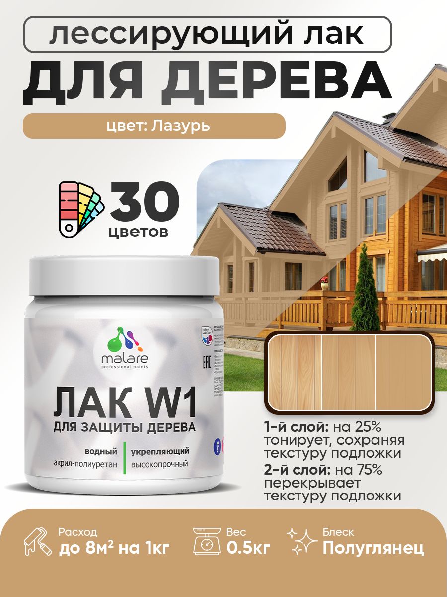 Акриловый водный колерованный лак для деревянных поверхностей Malare W1