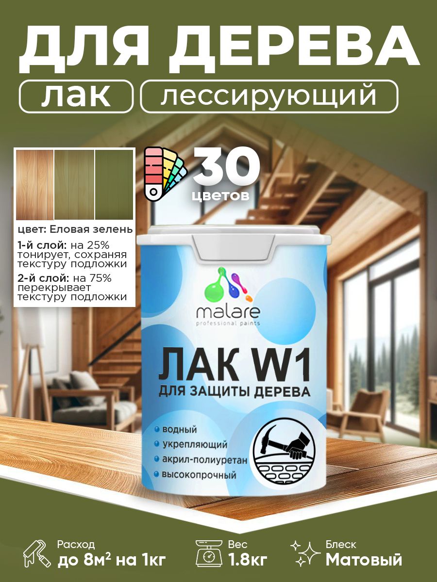 Акриловый водный колерованный лак для деревянных поверхностей Malare W1