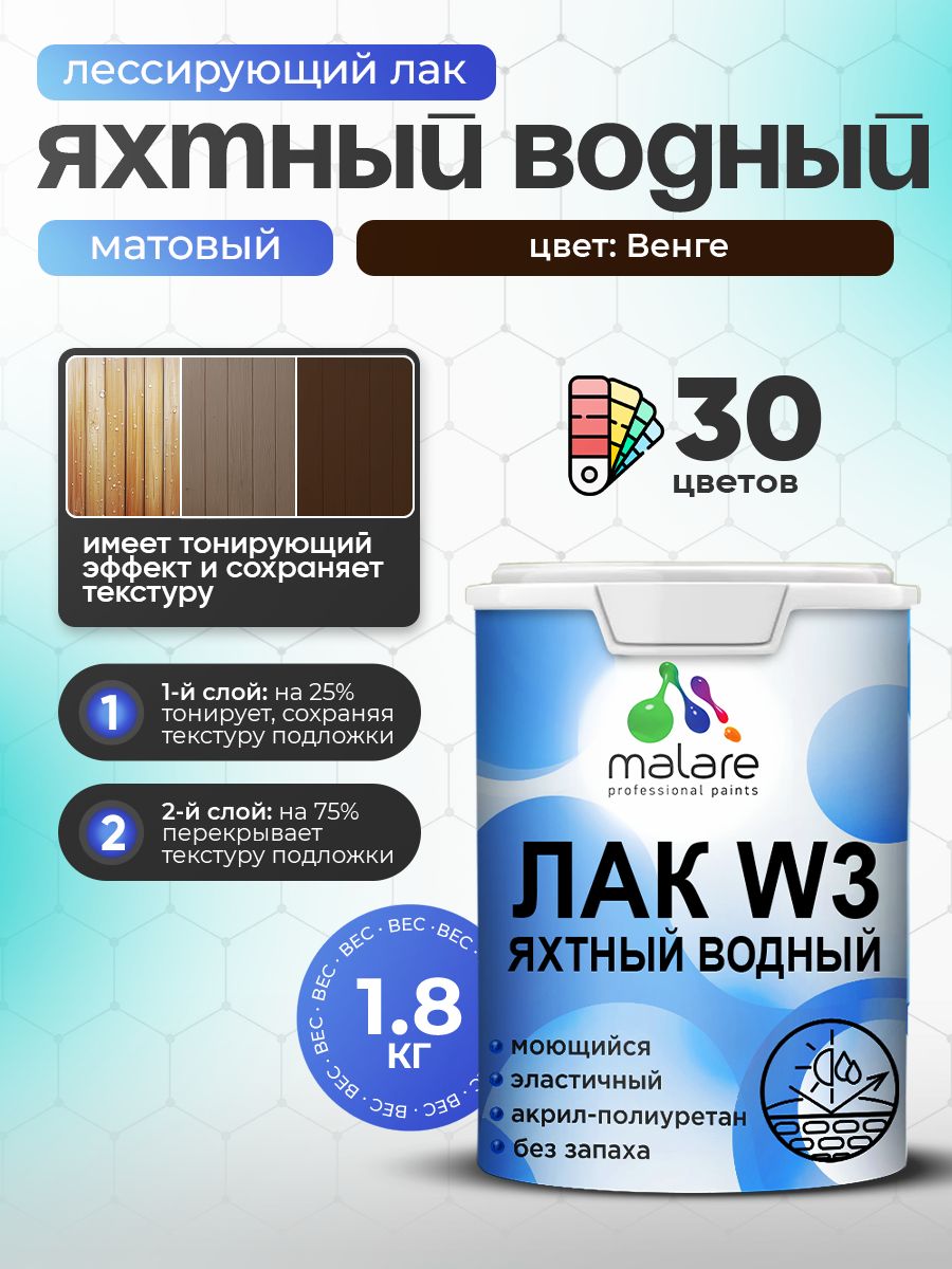 Акриловый водный колерованный яхтный лак Malare W3