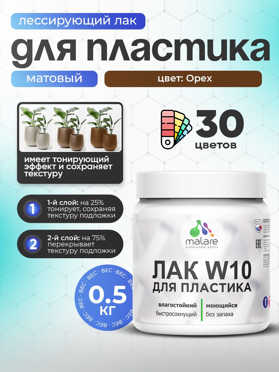 Акриловый водный колерованный лак для пластиковых поверхностей Malare W10