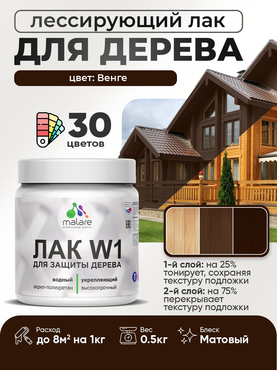 Акриловый водный колерованный лак для деревянных поверхностей Malare W1