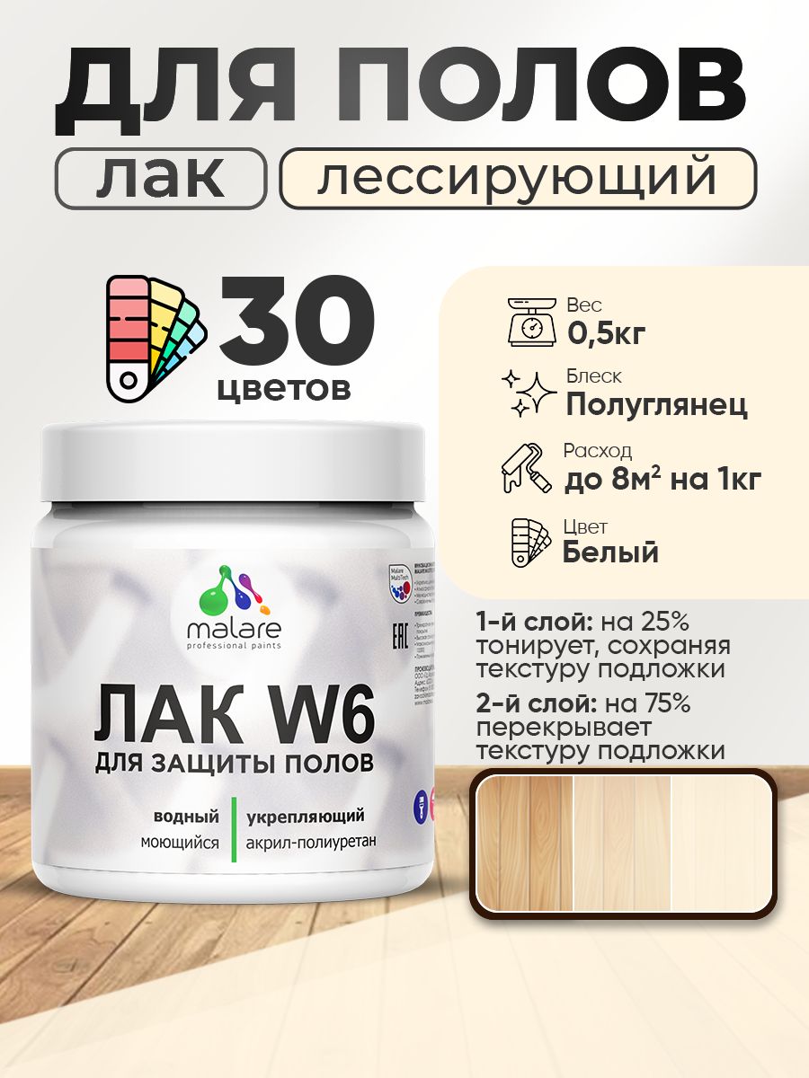 Акриловый водный колерованный лак для пола Malare W6