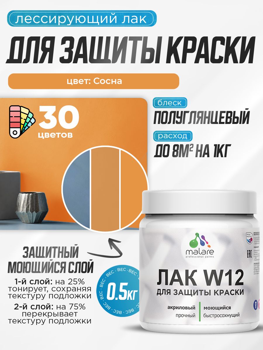 Акриловый водный колерованный лак для защиты краски Malare W12