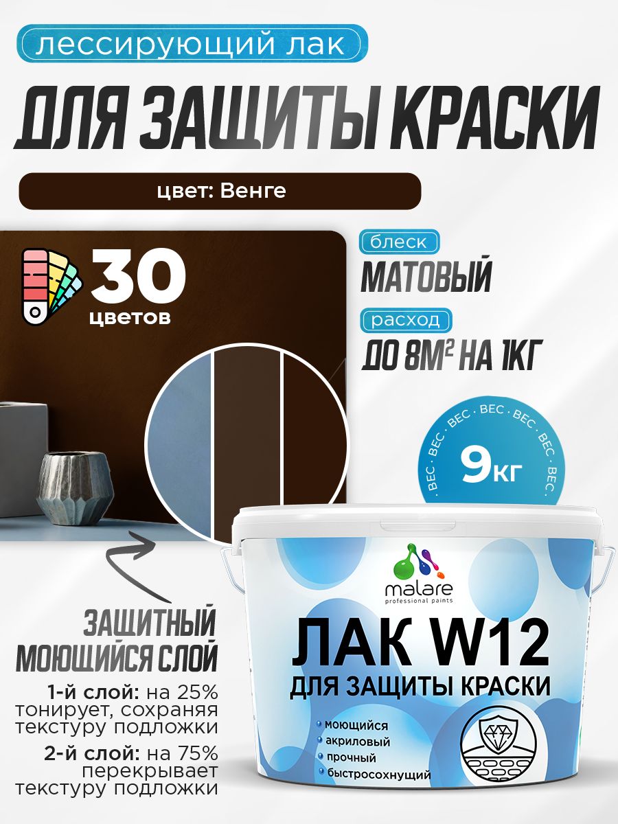 Акриловый водный колерованный лак для защиты краски Malare W12