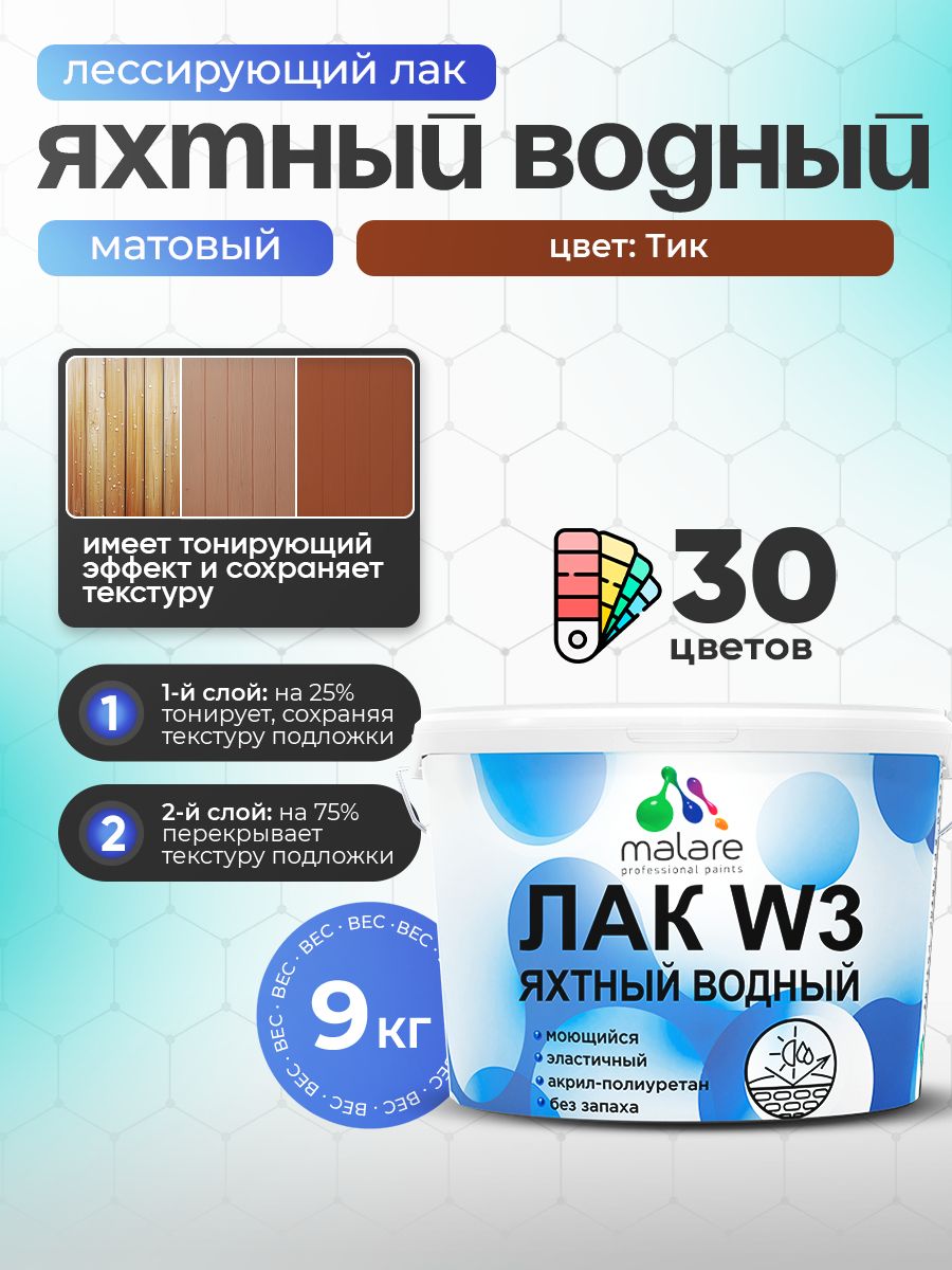 Акриловый водный колерованный яхтный лак Malare W3