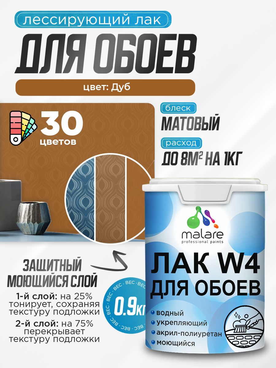 Акриловый водный колерованный лак для обоев Malare W4