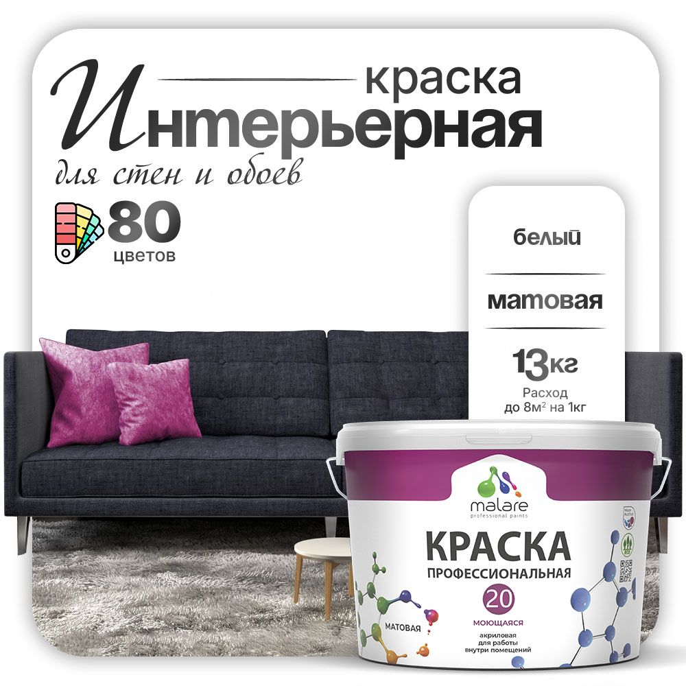 Акриловая краска для стен и обоев Malare ЕВРО 20