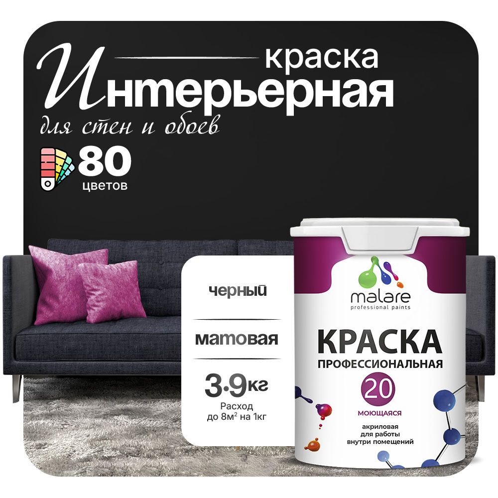 Акриловая краска для стен и обоев Malare ЕВРО 20