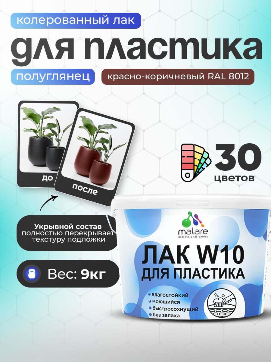 Акриловый водный колерованный лак для пластиковых поверхностей Malare W10