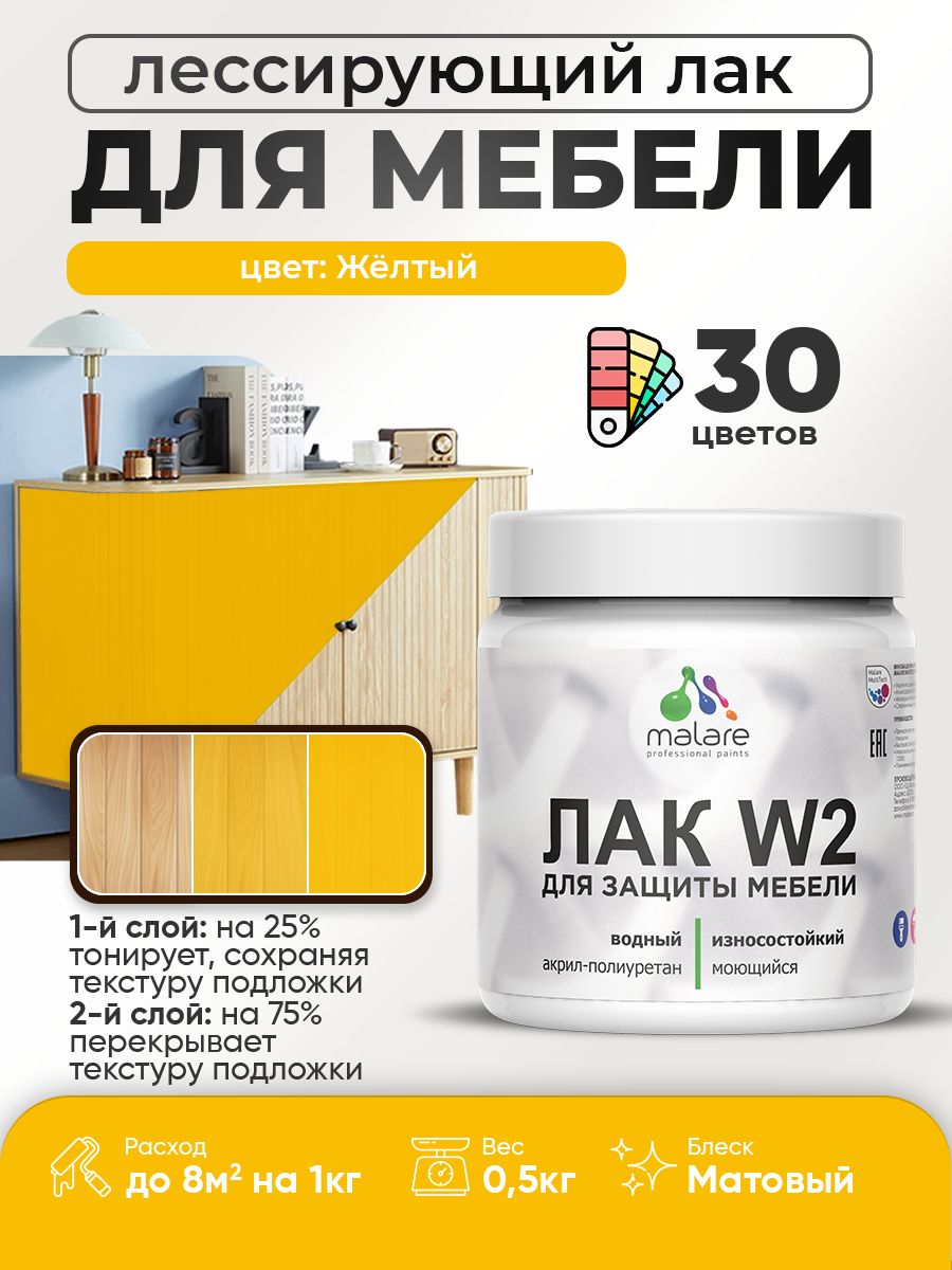 Акриловый водный колерованный лак для мебели и кухонных фасадов Malare W2