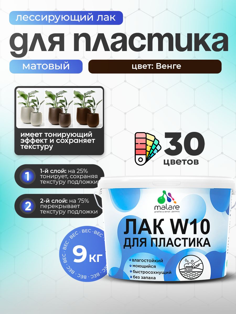 Акриловый водный колерованный лак для пластиковых поверхностей Malare W10