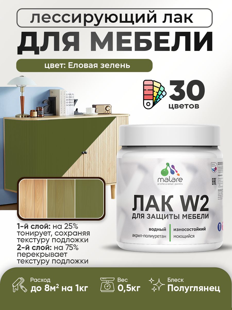 Акриловый водный колерованный лак для мебели и кухонных фасадов Malare W2