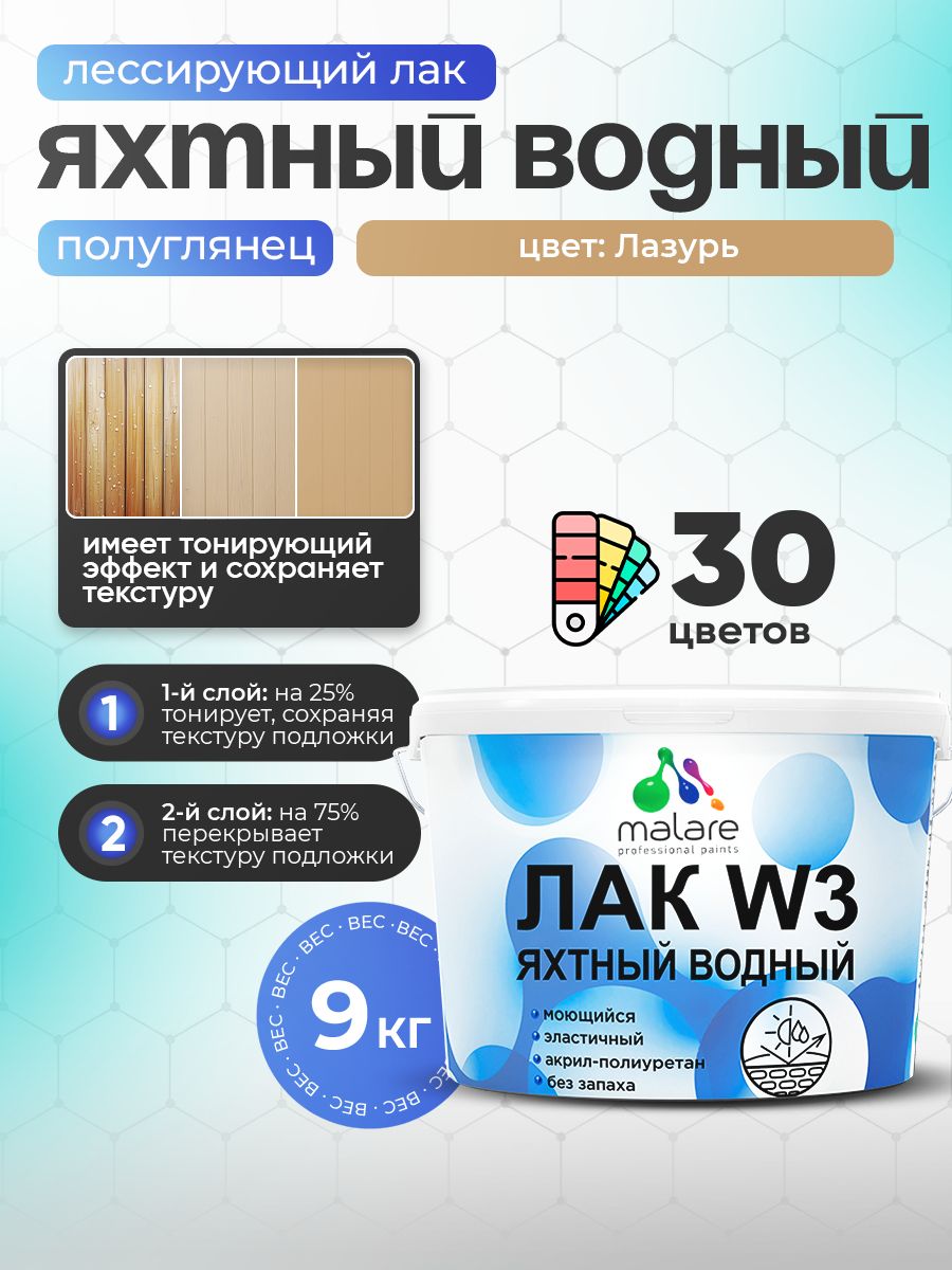 Акриловый водный колерованный яхтный лак Malare W3