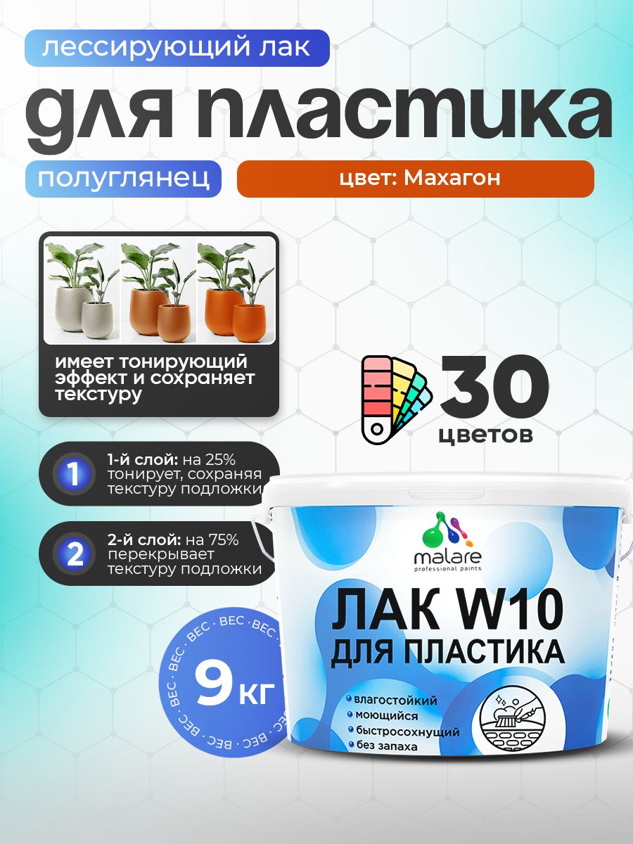 Акриловый водный колерованный лак для пластиковых поверхностей Malare W10