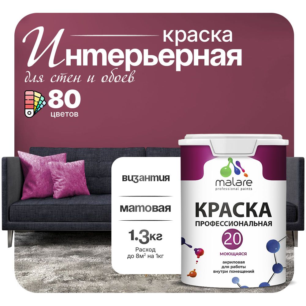 Акриловая краска для стен и обоев Malare ЕВРО 20