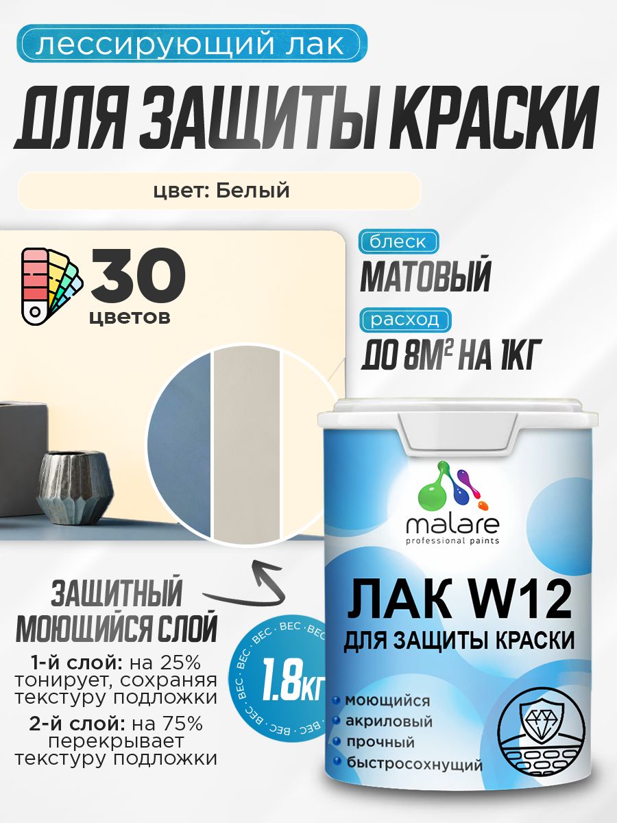 Акриловый водный колерованный лак для защиты краски Malare W12