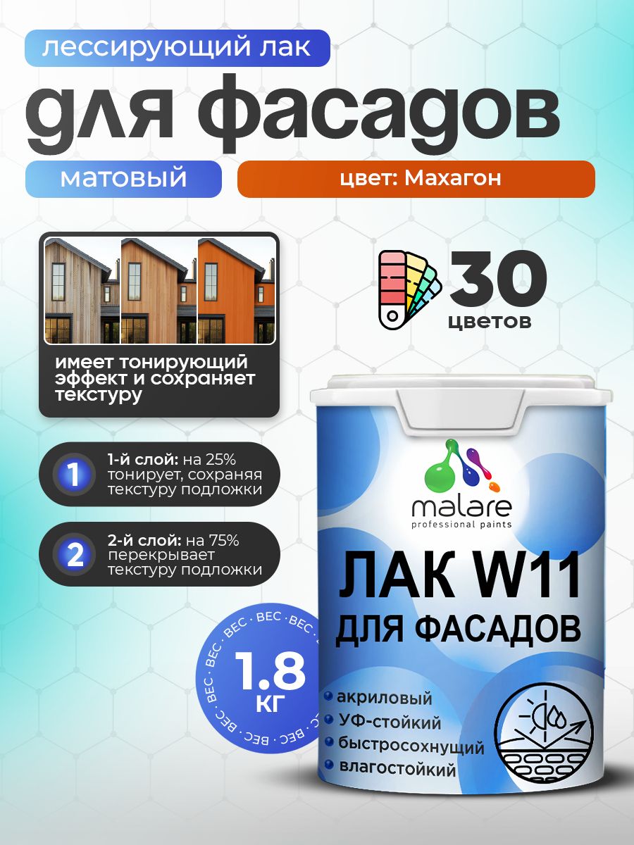 Акриловый водный колерованный фасадный лак Malare W11